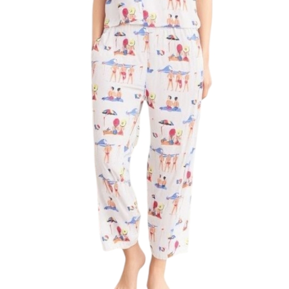 Peter Alexander Beachscapes 100% Pajama Bottom 3/4 Cream Red Blue Women's Medium - Picture 1 of 14